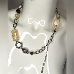 Napier 25” Multi Beaded Fashion Necklace in Silver & Neautrals